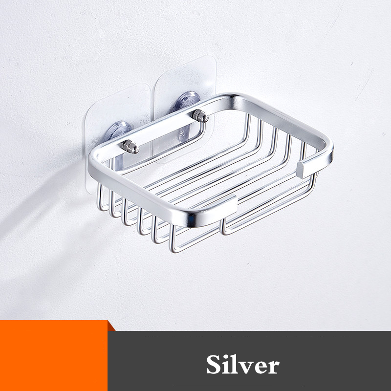 Badkamer Zeepbakje Opslag Houder Aluminium Nail Gratis Wandmontage Zeepkist Mand Vierkante Rack Zeep Case: Silver