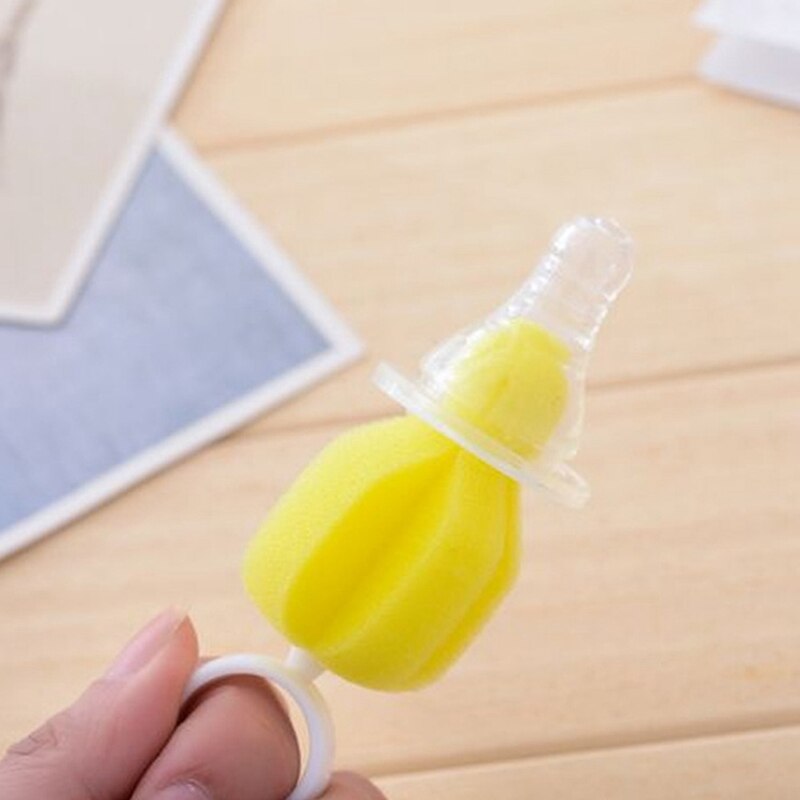360 Graden Roterende Spons Geel Baby Tepel Borstel Baby Speen Cleaning Zuigfles Borstels Baby Fopspeen Cleaner