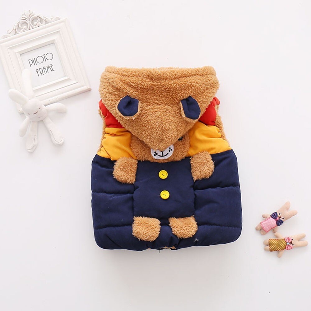 Leuke Herfst Winter Baby Jongens Bovenkleding Beer Cartoon Hooded Mouwloos Vest Dikke Warme Katoenen Vest Kleding