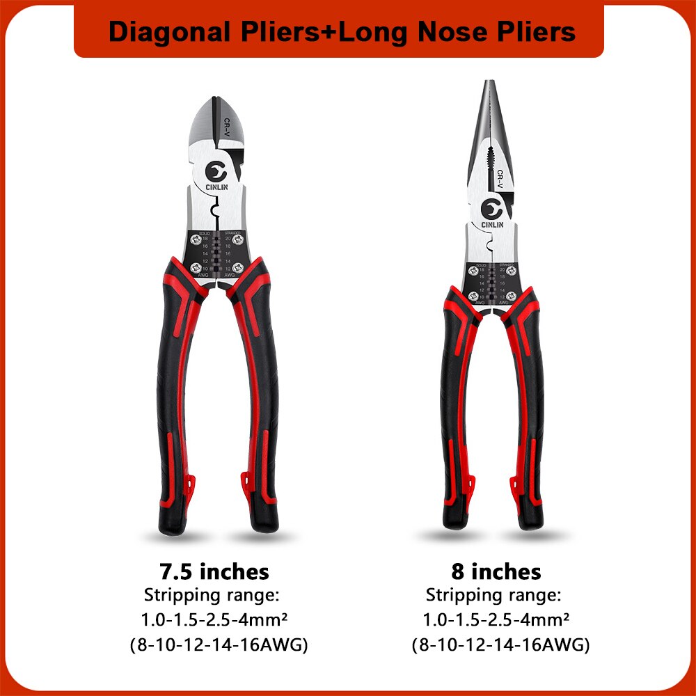 Multifunctionele Universele Punttang Diagonale Tang Universele Kniptang Elektricien Speciale Tangen Tool: Flat Nose-Long Nose