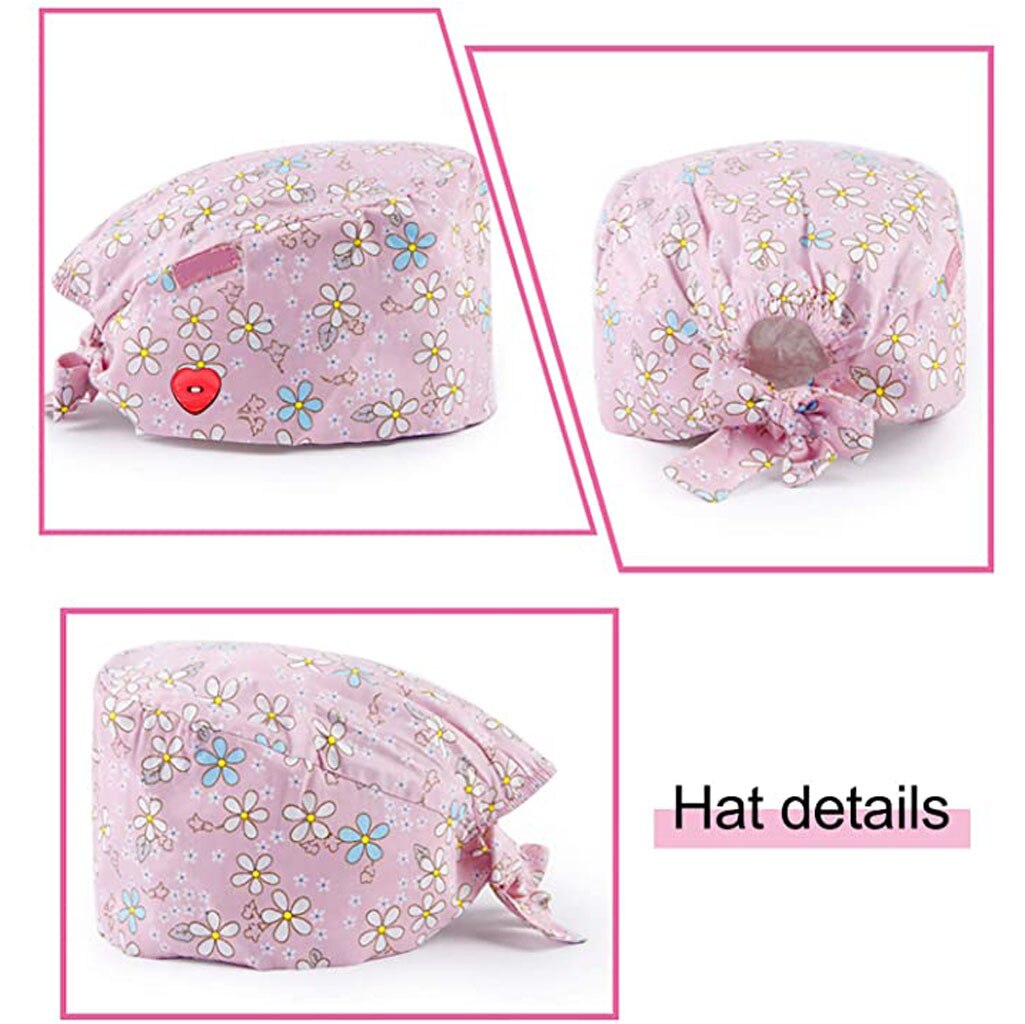 3PCS Unisex Scrub Cap Printed Button Work Hat Face Holder Wearing Protect Ears Casual gorro enfermera quirofano #R15