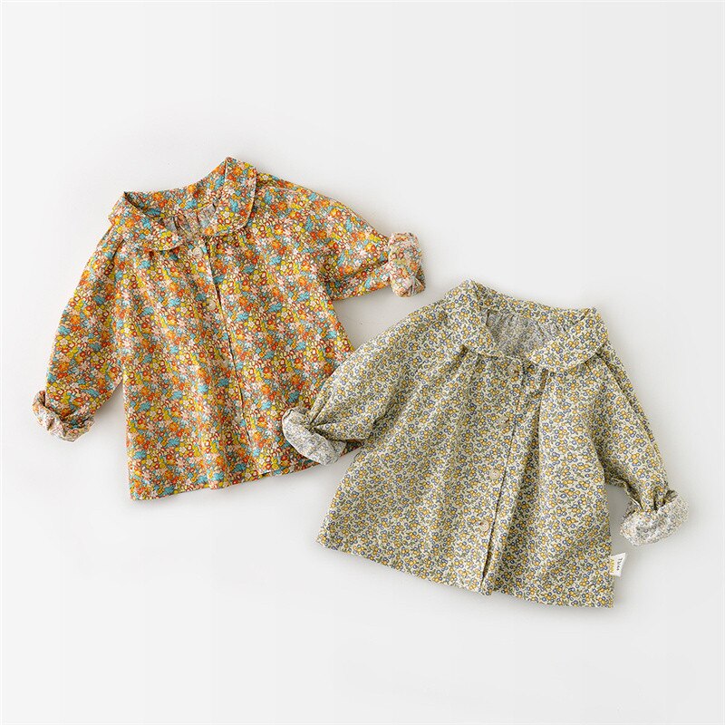 Lente Baby Meisje Bloemen Casual Lange Mouw Shirts Peuter Kids Leuke Turn-Down Kraag Tops Kleding