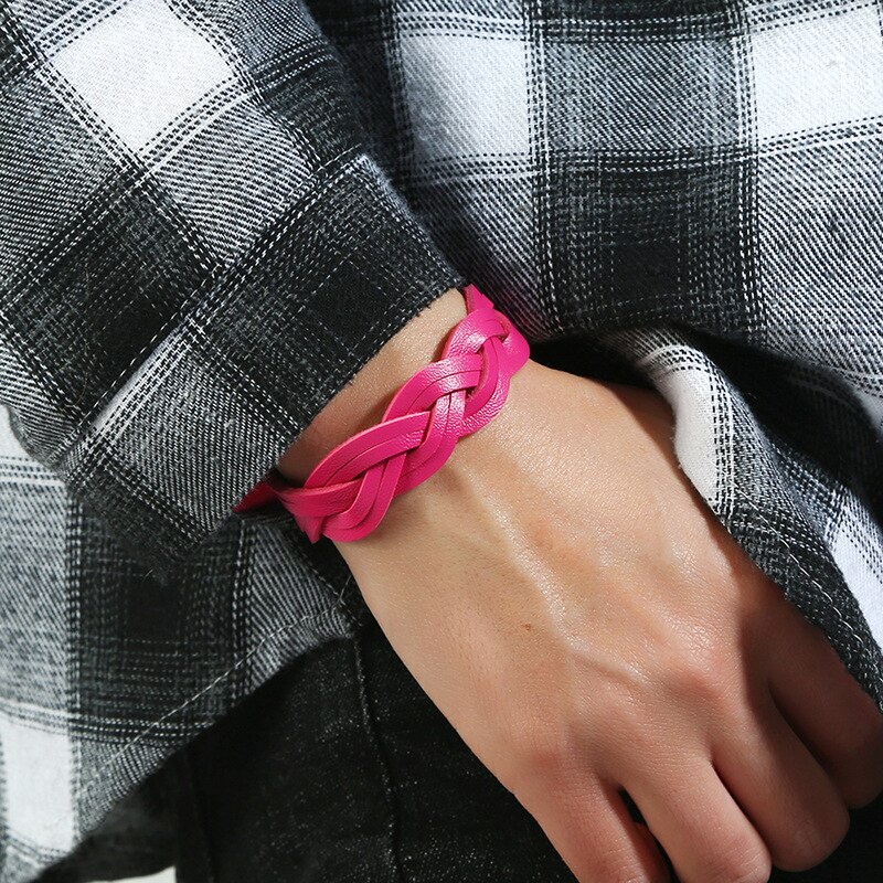 HXMENG-pulsera de cuero trenzado para niñas, brazalete de estilo coreano, versátil, sencillo