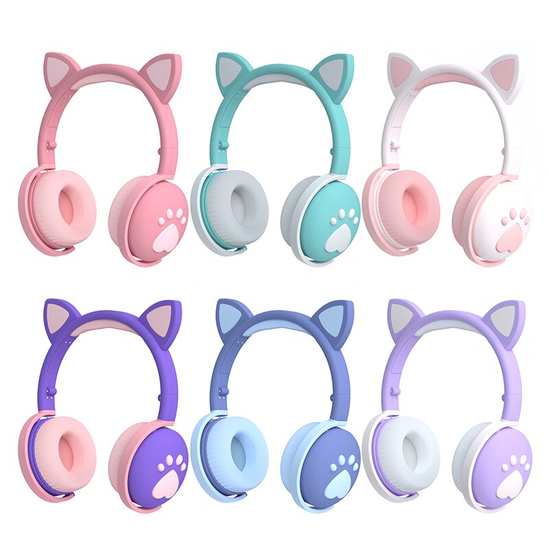BK1 Cat Ear Bluetooth Headset Led Luminous Foldable Children's Gaming Wireless 5.0 Headset Earphone Bluetooth Adults Headphones
