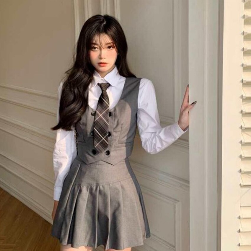 Uniforme japonais Kawaii Jk pour femmes, tenue scolaire pour filles, veste décontractée, cravate, jupe plissée, robe moderne pour dames, 2022