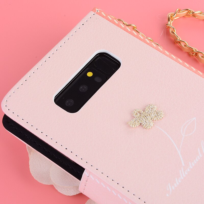 Abdeckung Telefonkasten Für Samsung Galaxy Note 8 N950F 6,32 "Flip Pu-leder Shell Luxus Rose Blume Holster Kette Tasche