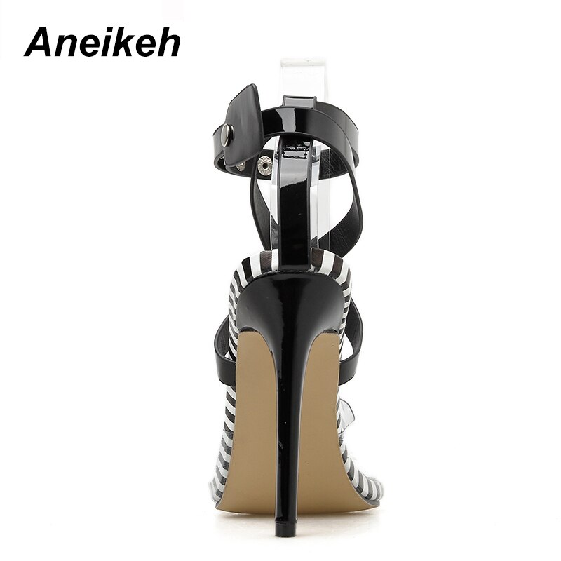 Aneikeh 2022 PVC Women Shoes Pointed end High Heels Sandals Summer Party Wedding Dress Shoes Cross Strap Ankle Buckle Sandals