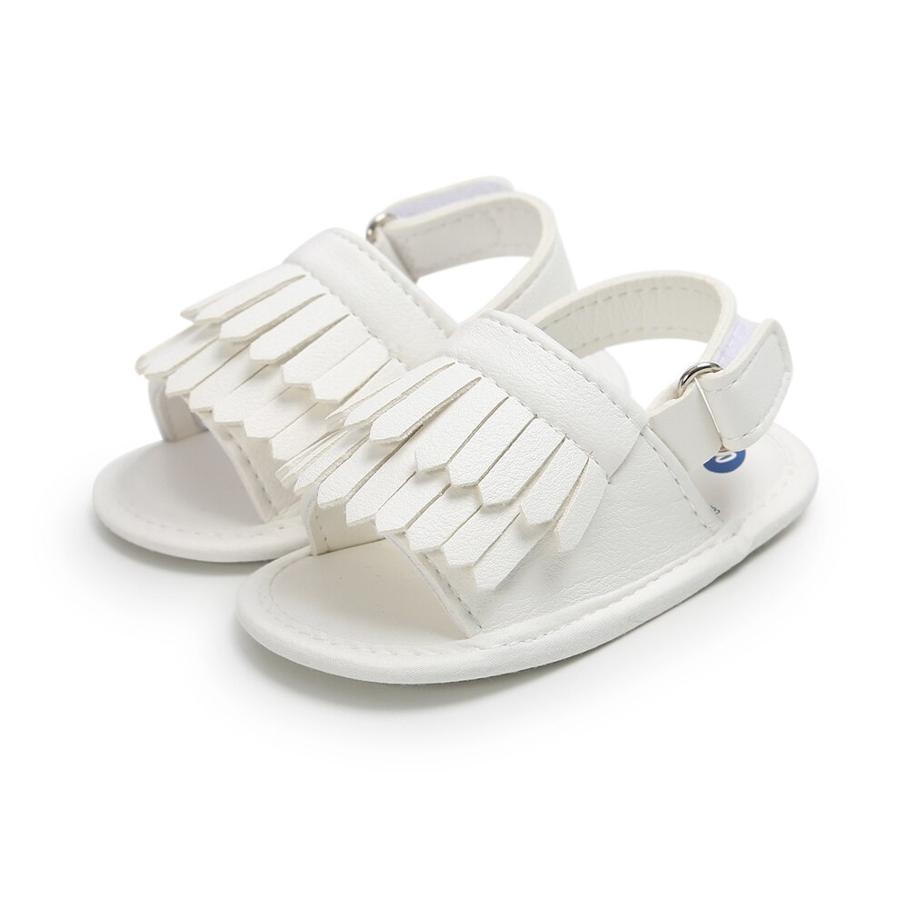 Sandalias chicas chicos bebé fleco sólido recién nacido Infante antideslizante suela de algodón peso ligero primeros caminantes zapatos lindos de verano