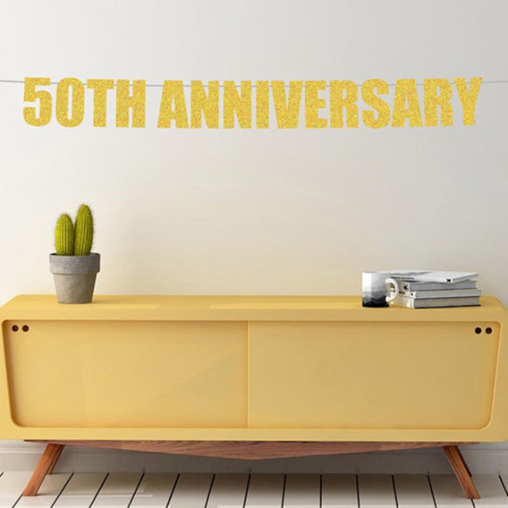 Glitter Happy 50th Anniversary Banner Bell Garland Hanging Sign Photo Prop