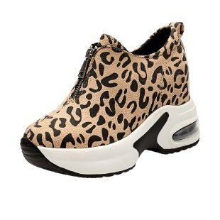 Vrouwen Sneakers Leopard Hoogte Toenemende Vrouw Gevulkaniseerd Schoenen Dikke Bodem Rits Vrouwtjes Wiggen Dames Casual Schoenen: Leopard / 8.5
