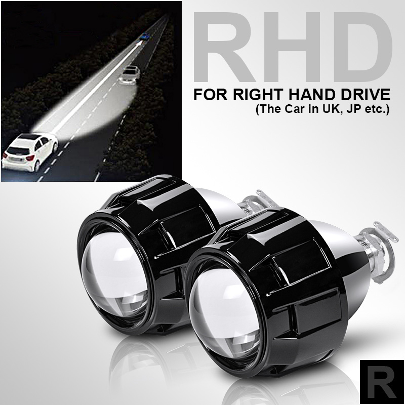 Lente de proyector bi-xenón para coche, luz LED de Ojos de demonio de 2,5 pulgadas, ajuste H4 H7, enchufe, 2 piezas: RHD Black