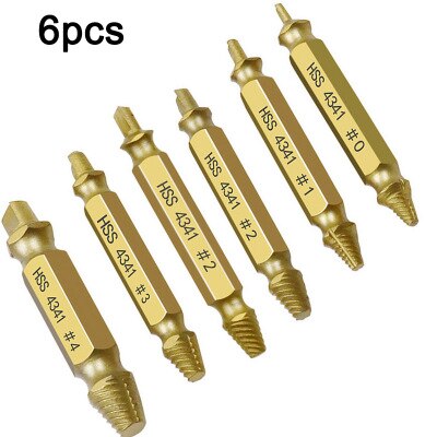 4/5/6Pcs Damaged Screw Extractor Drill Bit Double Side Drill Out Broken Screw Bolt Remover Extractor Tools Set Take Out Tool Set: 6pcs Gold