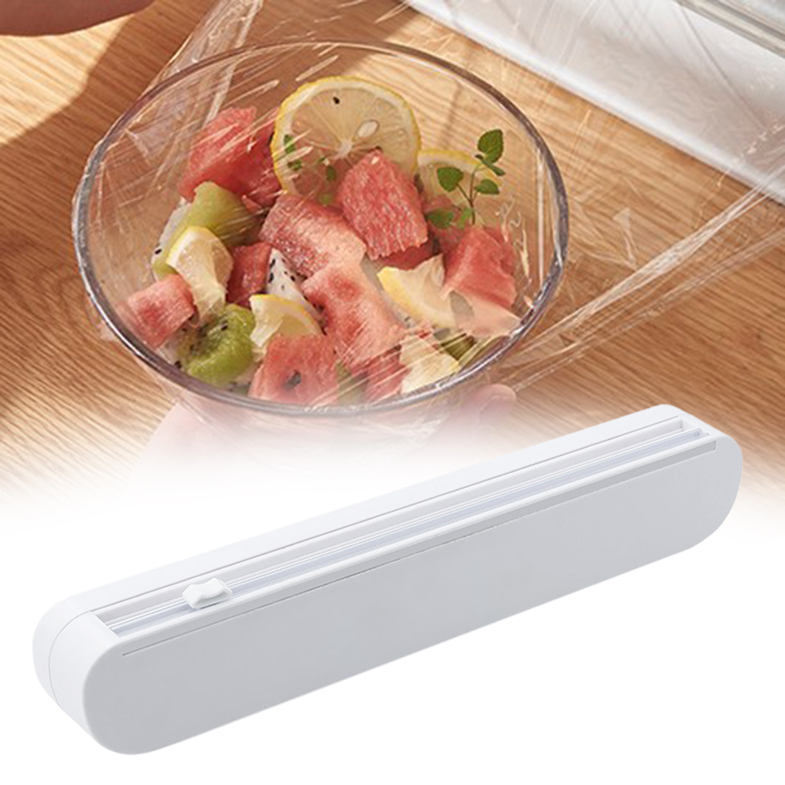 Useful Food Wrap Cutter with Plastic Wrap Tool Film Wrap Dispenser with Sharp Cutter Plastic Wrap Storage Box