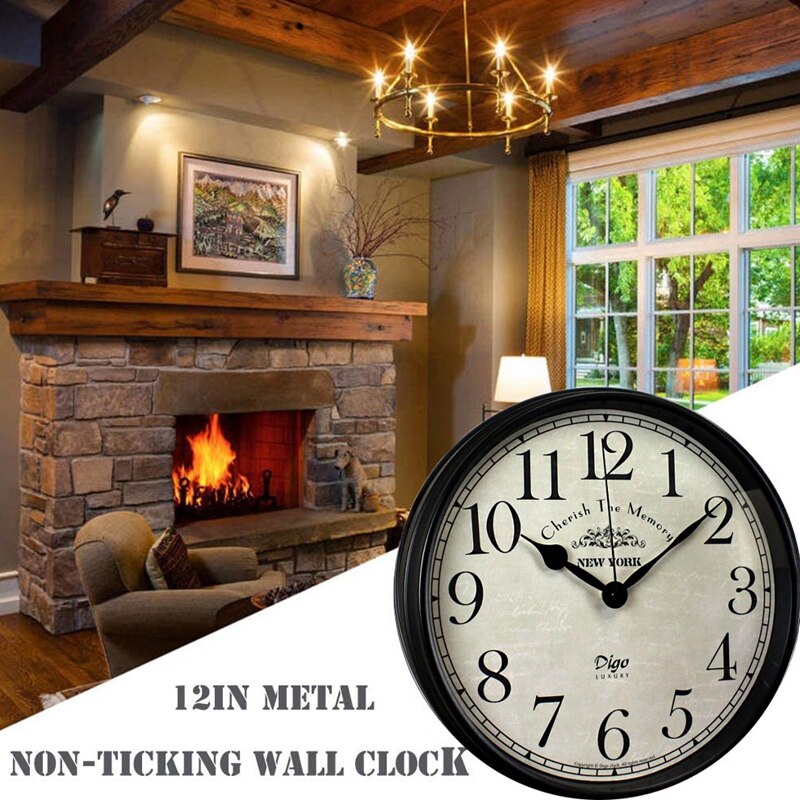 Digo Wall Clock 12 Inch Metal Silent Non-Ticking Battery European Digital Clocks Decor Table Dial for Indoor Home
