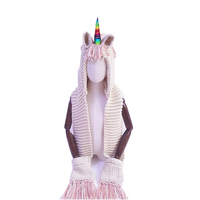 Baby Kint Unihorn Dier Cartoon Hoed voor Meisjes Warm Tassel Hand Made Kleding Winter kinderen Cap kinderen Hoed 2-8 jaar: colorful horn