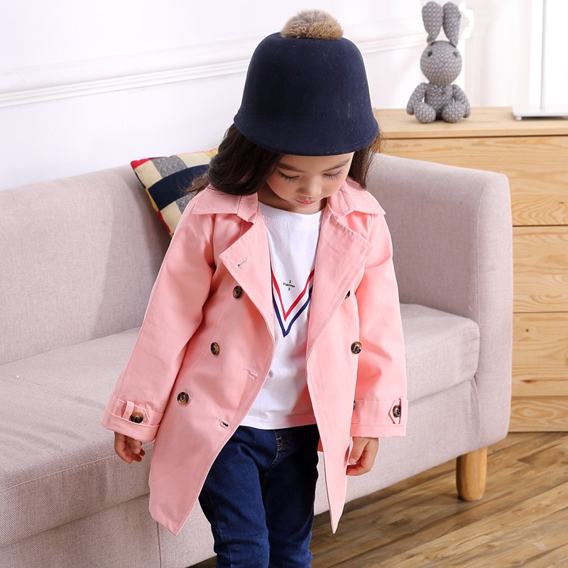 SpringChildren's Clothing Double Breasted Long Cotton Children's Jacket Girls Windbreaker Autumn Kids Outerwear Children Clothes