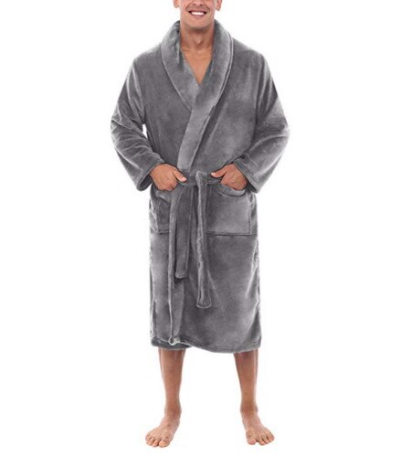 Mænds varme vinterkåber tykt forlænget plys sjal badekåbe kimono hjemmetøj langærmet kåbe frakke peignoir homme