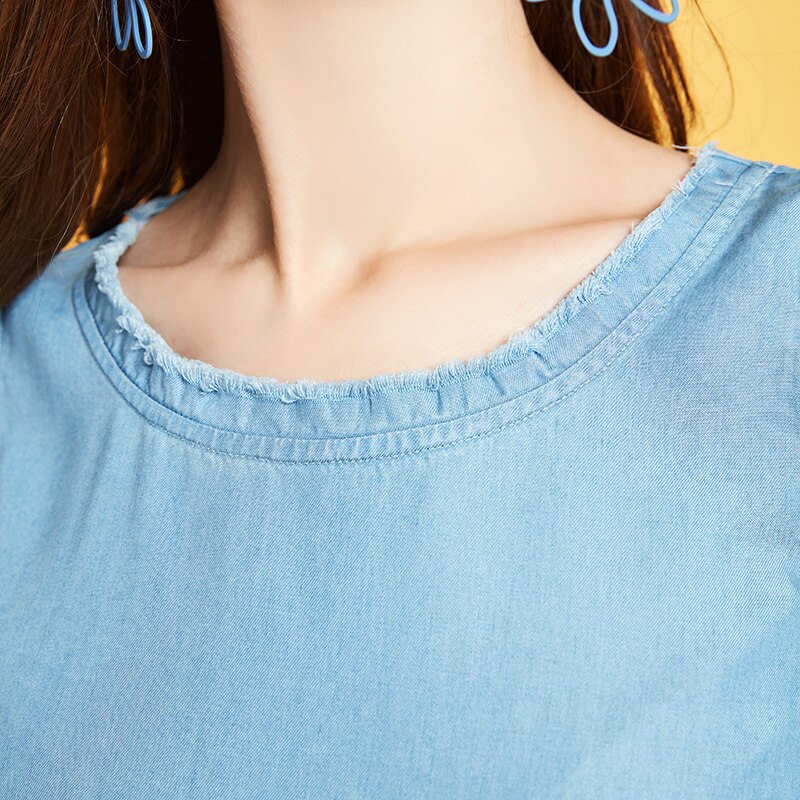 ARTKA Summer Women Dress Simple Denim Dresses A-Line One Piece Lace Dress O-Neck Sleeveless Long Dress LN25001X