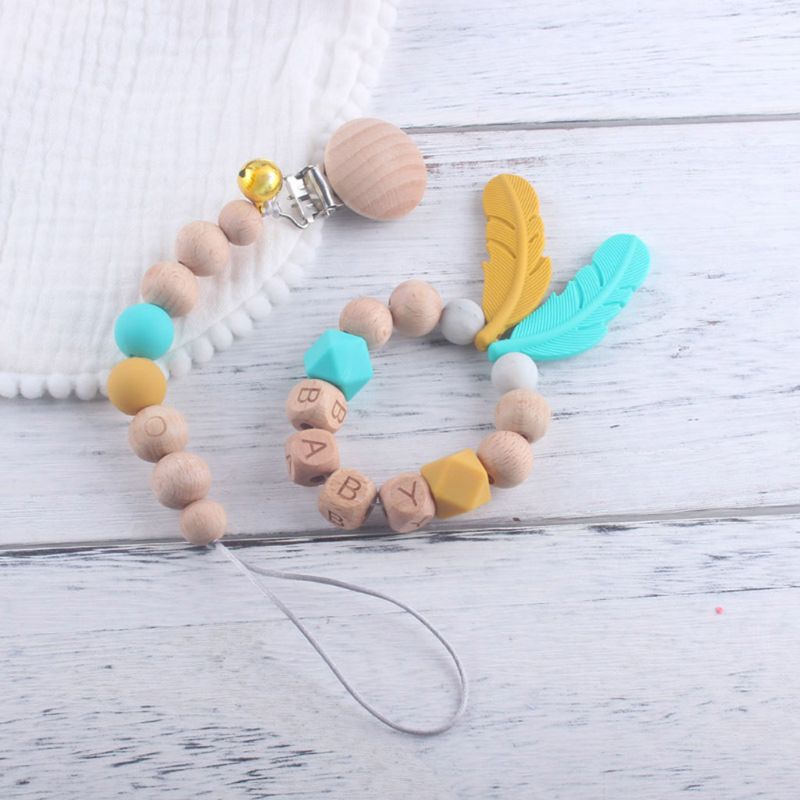 2Pcs/set Newborn Baby Pacifier Clip Chain Feather Molar Bracelet Set Holder Teethers Infant Toddlers Teething Soother Toys