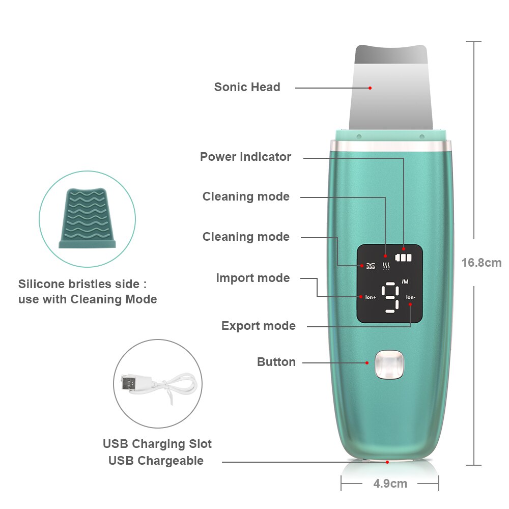 Ultrasonic Skin Scrubber Facial Spatula Blackhead Remover Pore Cleaner Deep Cleansing Beauty Face Lifting