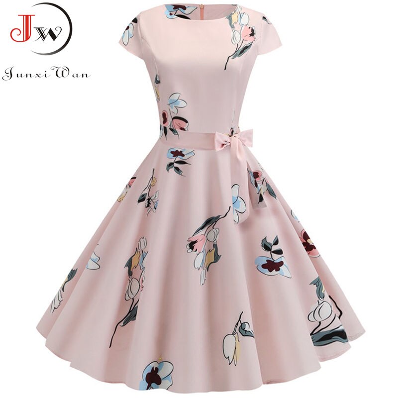 Vintage Kleid Damen Sommer Kurzarm Polka Dot Midi Casual Büro Partykleid 50er 60er Pin Up Rockabilly Kleider: L / green