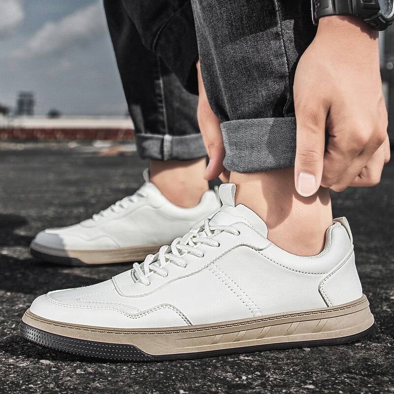 Męskie obuwie PU skórzane Skateboarding czarne buty trampki gruba podeszwa buty z cholewami męskie buty sportowe Zapatillas Hombre