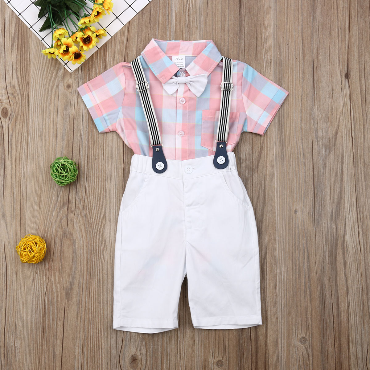 Toddler Infant Baby Clothes Boys Gentleman Suits Outfit Clothes Plaid shirt Top Shorts Kids Clothing Boy Set