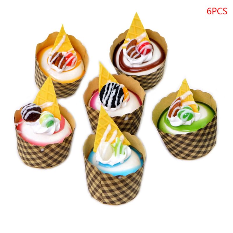6pcs Realistic Artificial Simulation Cake Ice Cream Dessert Bakery Food Display QX2E