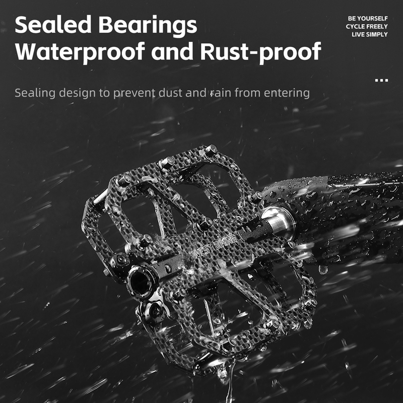 WEST BIKING Ultralichte koolstofvezelpedalen 3-lager fietspedalen Arbeidsbesparende antislip MTB-wegfietspedaalaccessoires