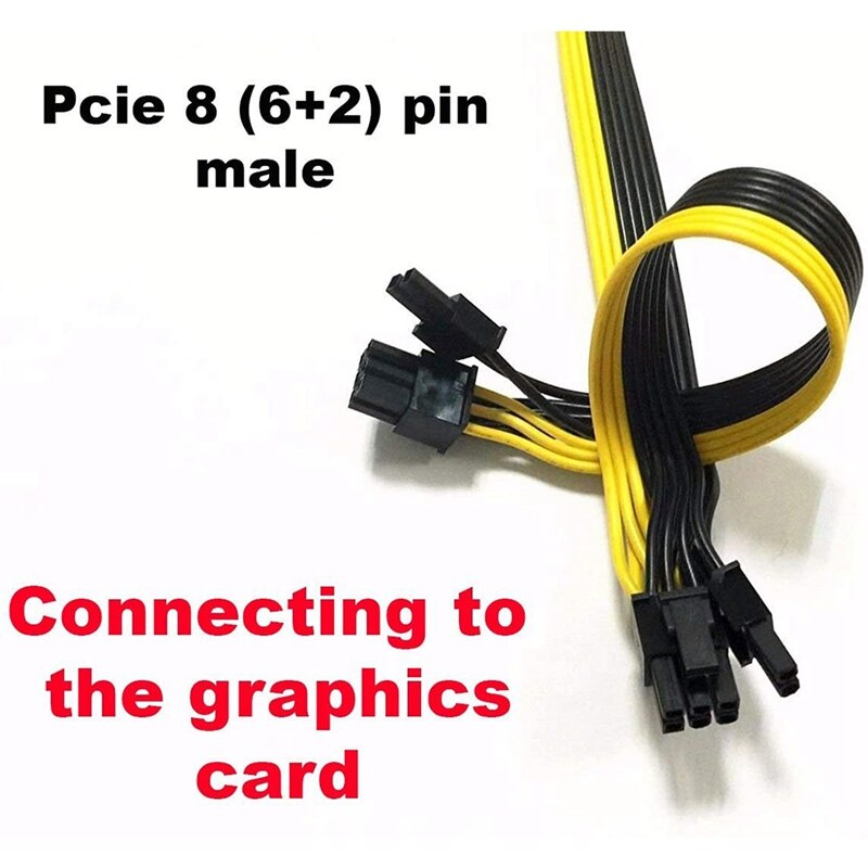 PCI-E 8 Pin Male to Dual 8 Pin (6+2) Male PCI Express Power Adapter Cable for EVGA Modular Power Supply Cable 60cm+20cm