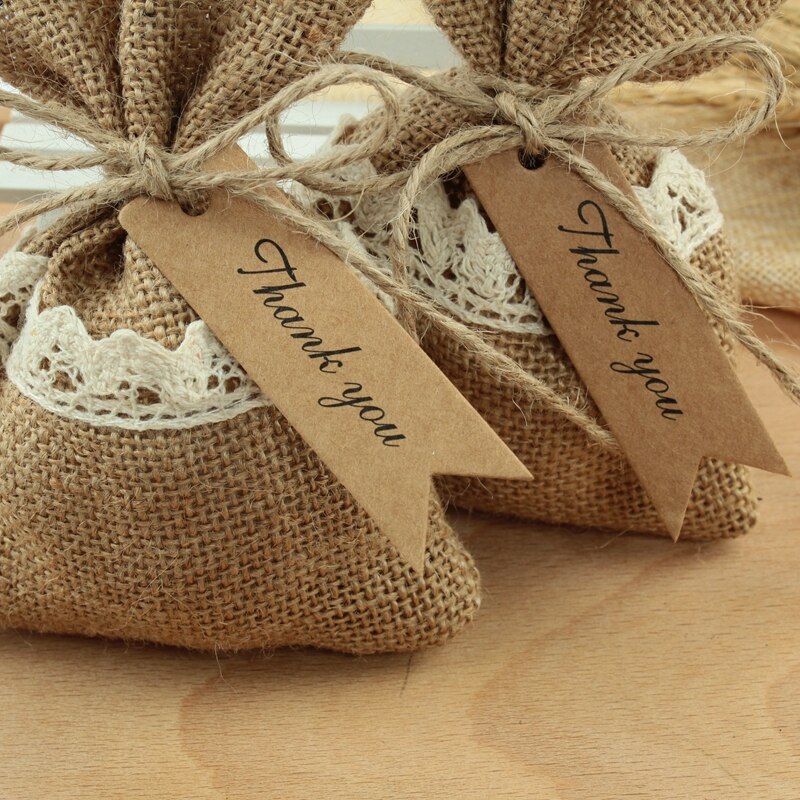 20 st säckväv påsar naturlig jute säckväv säck favor väska baby shower rustika bröllop mottagningar gynnar och