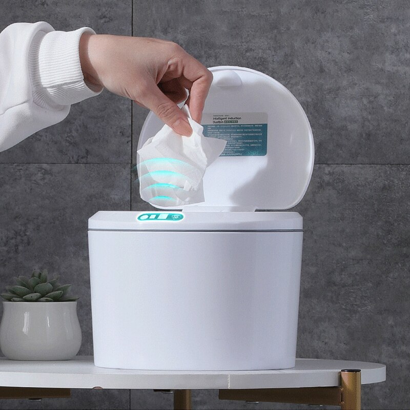 Electric Automatic Mini Car Trash Can Bin with Lid Auto Dustbin Organizer Leak Proof Vehicle Trash Bin Garbage,White