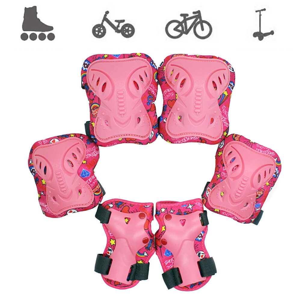 Rodillera de patinaje para niños al aire libre, conjunto de protección de muñeca para bicicleta, monopatín, patinaje sobre hielo, 6 uds.