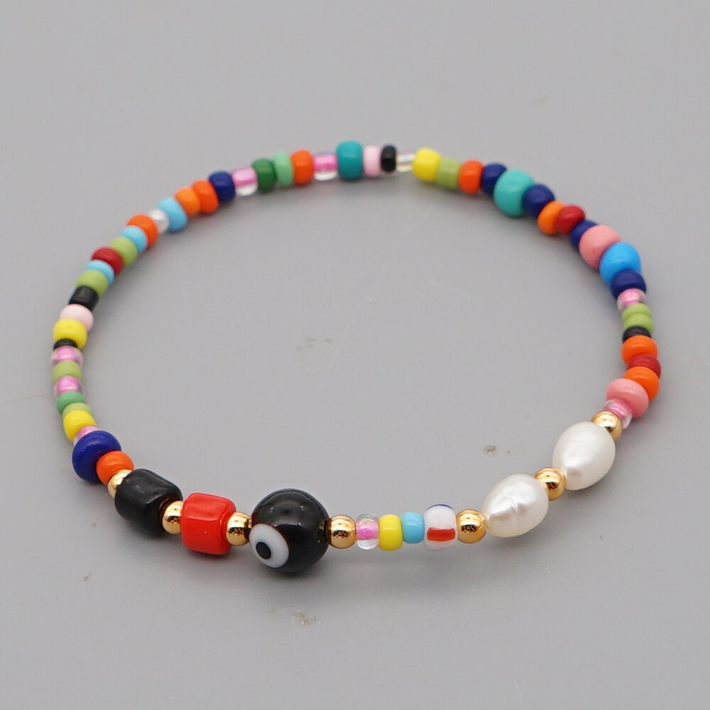 Go2 boho boho armbanden turkse boze oog armbanden sieraden zomer strand parel regenboog zaadkralen sieraden voor meisjes