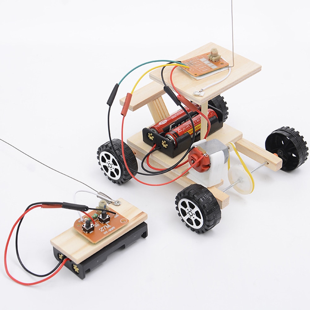 Afstandsbediening Auto Kids Kinderen Houten Wetenschap Experimenten Draadloze Educatief Speelgoed Racing Model Kit Radio Kennis Gemonteerd