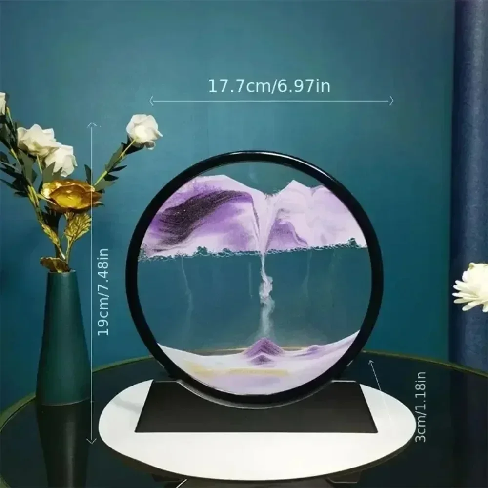 Reloj de arena 3D, arena movediza móvil, imagen artística de arena, cristal redondo, paisaje de arena de aguas profundas, pintura artesanal que fluye, de decoración del hogar para oficina