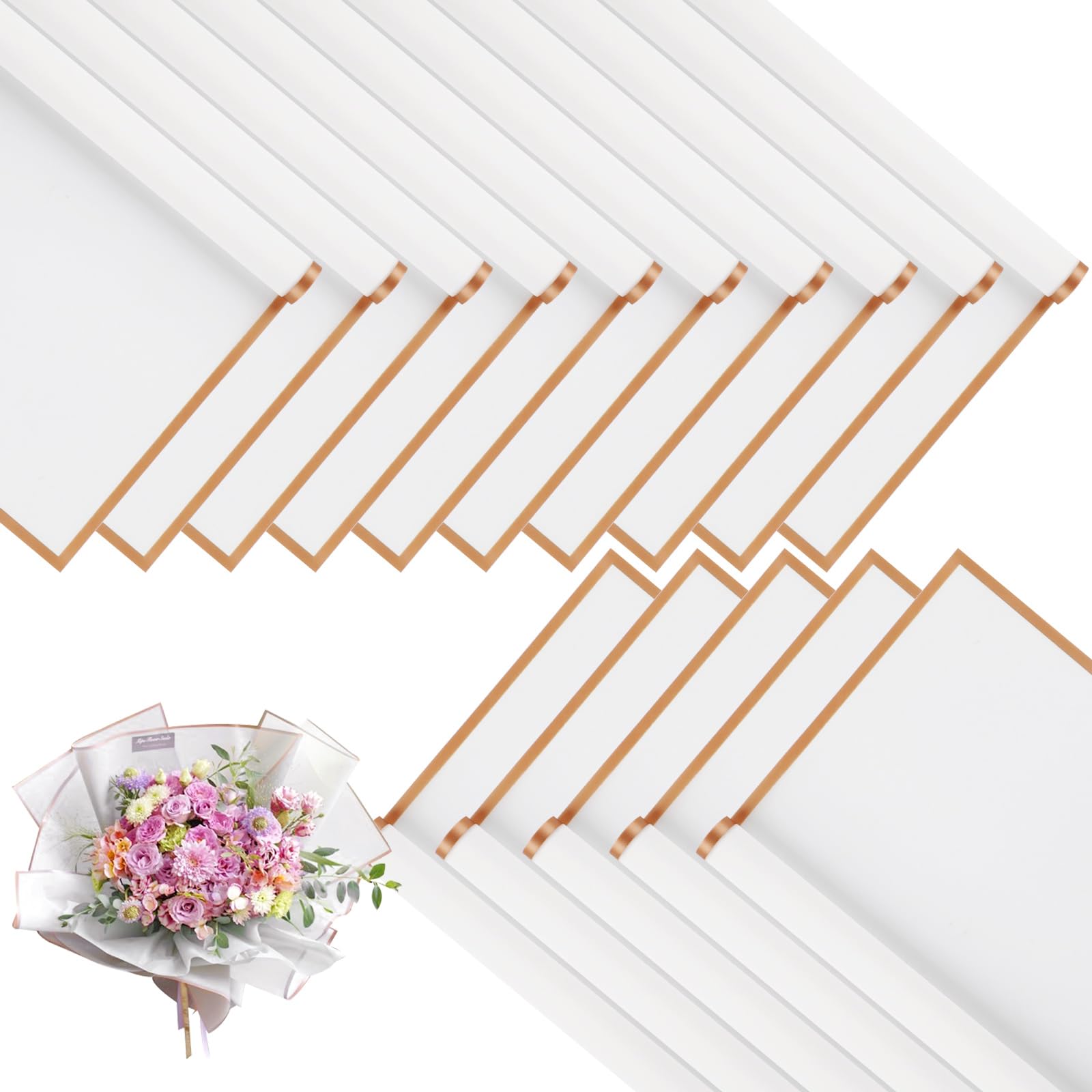 20 hojas de papel de de flores blanco con bordes dorados, impermeable, perfecto para embalaje artesanal de bricolaje, ramo de de boda, boda