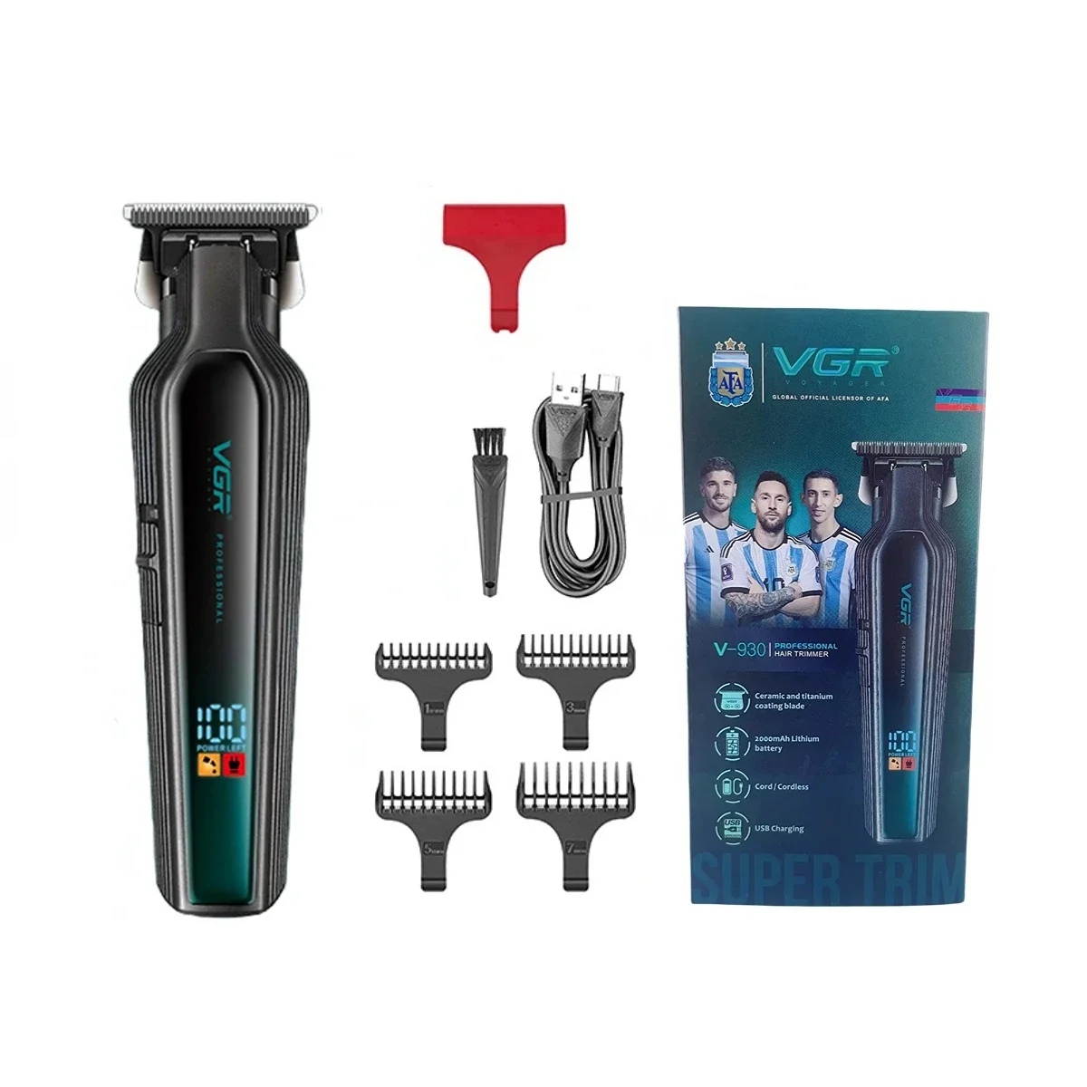 VGR Cortadora maquina de cortar cabello de pelo Cortadora Recargable Máquina cortadora de pelo de corte de pelo maquina cortar pelo Sin cable Barbero Pantalla digital Cortadora de pelo para hombres V-930: Plata