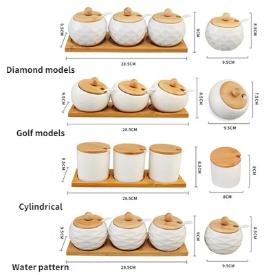 1/3pc Keramik Gewürze Gläser Küche Salz Pfeffer Zucker Organizer Container Kasten Mit Holz Deckel Löffel Gewürz Gestell Regal Tablett