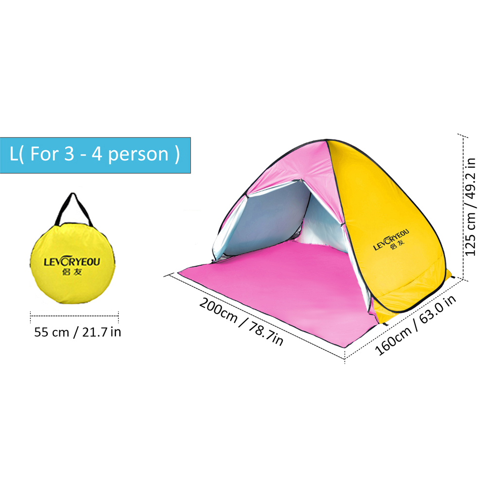Automatic Instant Pop Up Tent Potable Beach Tent Lightweight Outdoor UV Protection Camping Fishing Tent Cabana Sun Shelter: Curtain Yellow L