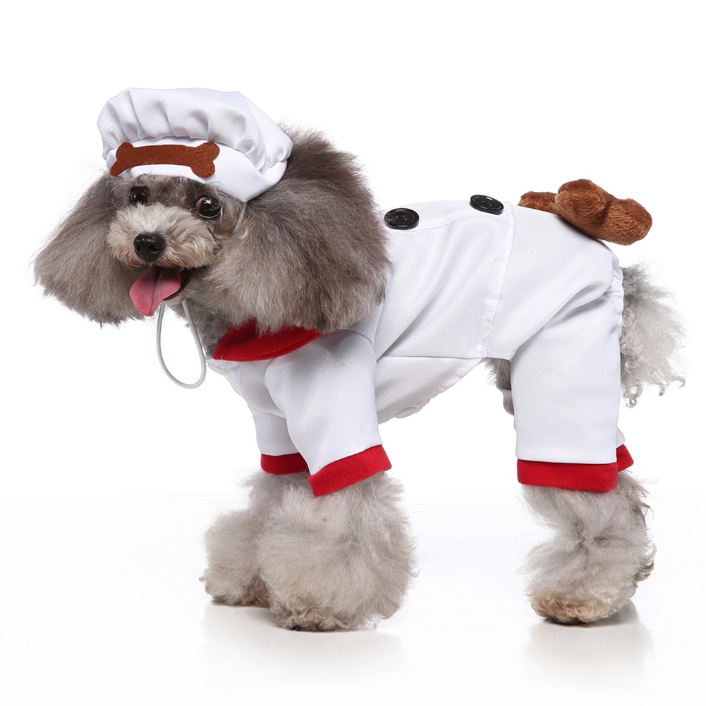 Lustige hunde-cosplay-kostüme, kochkostüme mit hut für halloween, weihnachten und partys (größen s-xl)