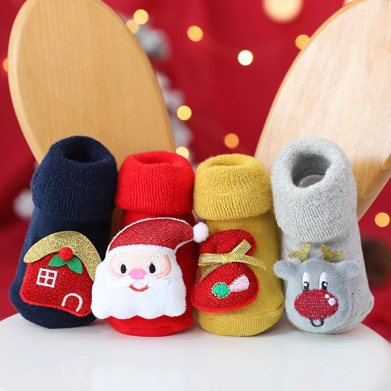 4 Kleuren Kerst Baby Sokken Winter Warm Leuke Katoenen Kerstman Elanden Antislip Pasgeboren Peuter Jongen Meisje Kerst sokken Baby