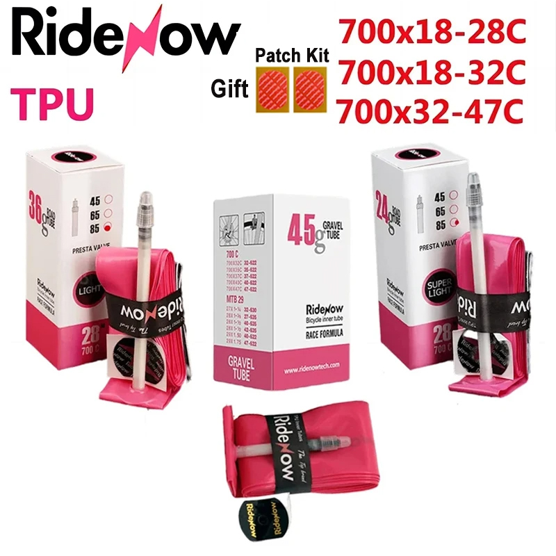 RideNow TPU Fahrradschlauch 700C 700x18 23 25 28 32 35 37 40 47C Rennradreifen MTB Fahrradkamera 29x1,5 1,75 TPU Schlauch