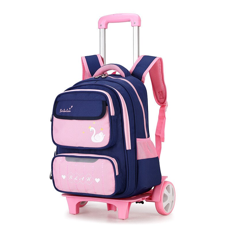 Afneembare trolley schoolrugzak tassen met wieltjes kinderschooltas jongens basisschoolrugzakken meisjes schooltassen sac a dos enfant: Grote wielen roze