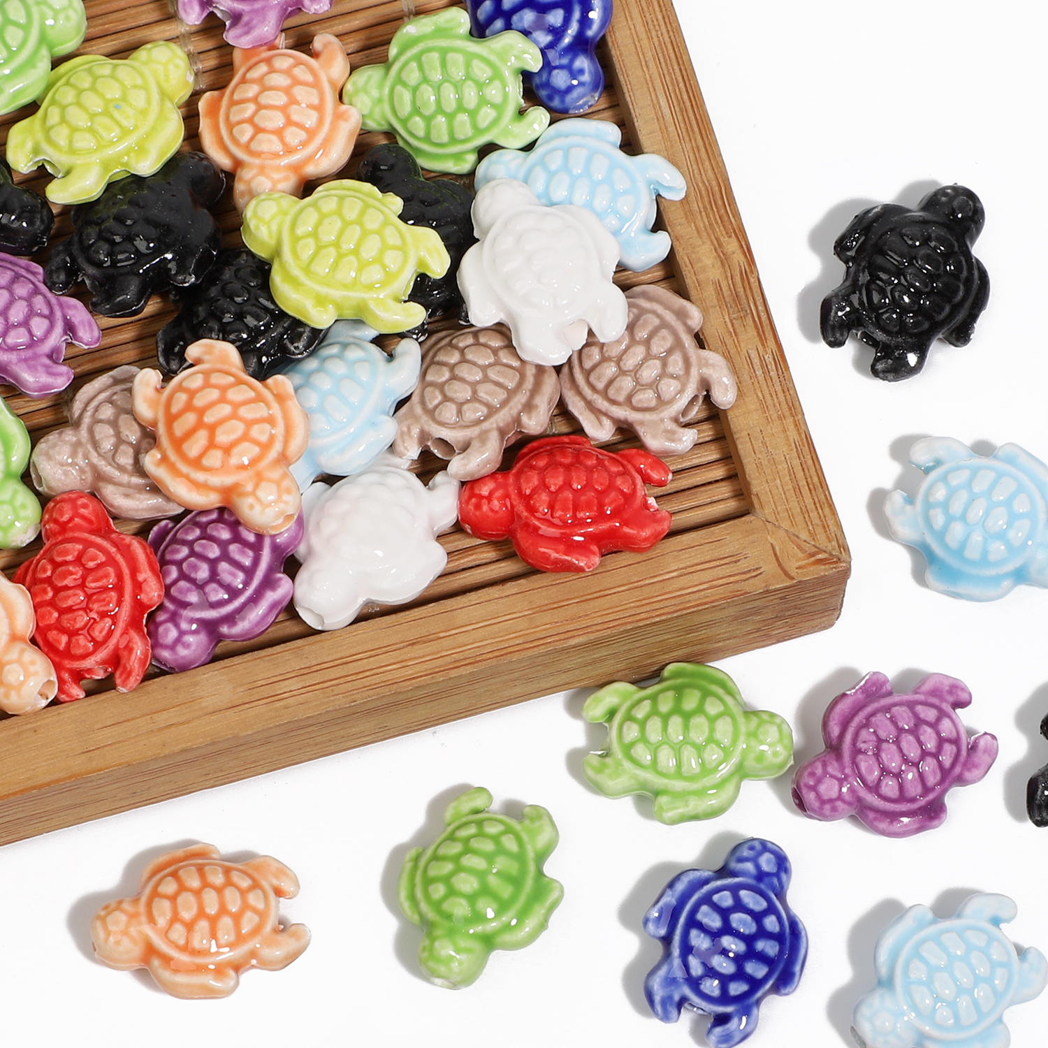 10 Uds. De cuentas coloridas mezcladas de tortuga marina, cuentas espaciadoras de cerámica esmaltadas florales, joyería para hacer DIY, collar, pendiente, pulsera, 19x15mm