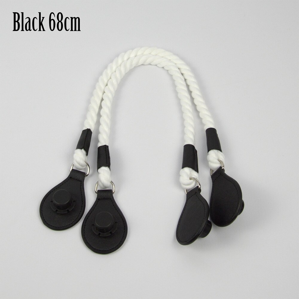 1 paar lange korte zachte witte henneptouw handgrepen met druppels voor o bag obag dames handtas klassieke mini chique stad stedelijke tas: Zwarte lange