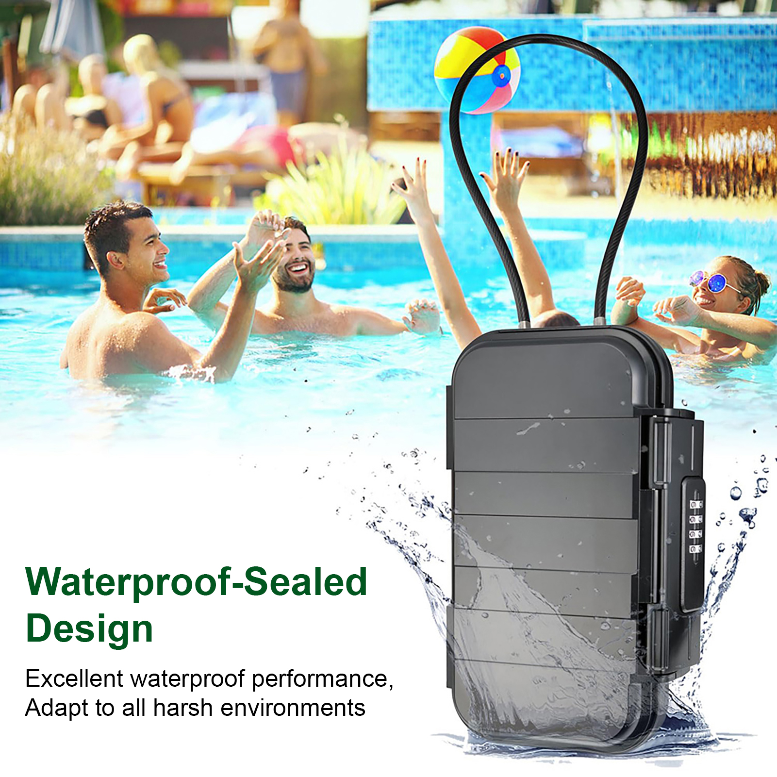Outdoor Code Waterproof Key Lock Box Portable Waterproof Safe Boxes Travel Key Phone Organizer Boxes with Removable Cable Handle