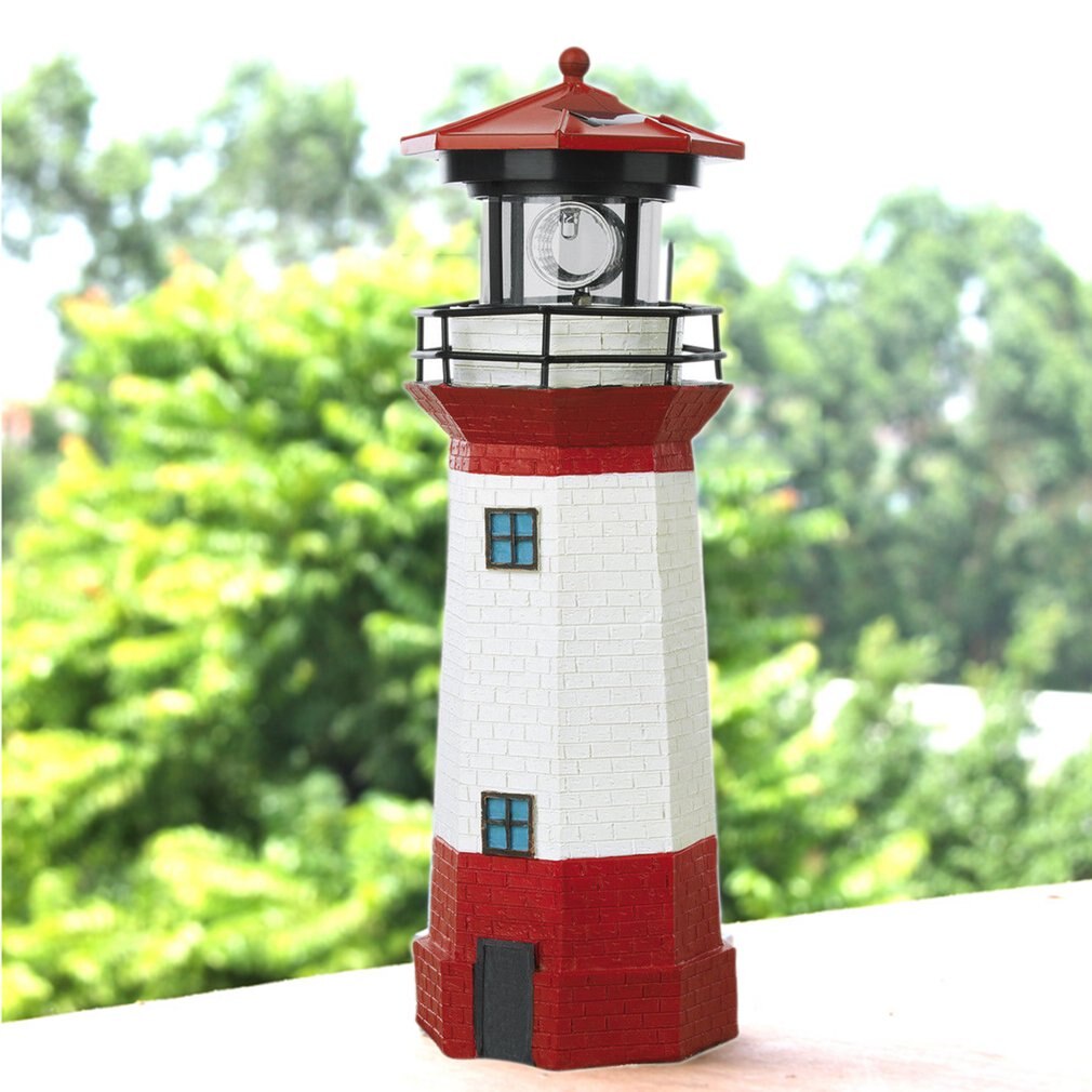 Solenergi led fyrtårn lys med roterende lysstråle 29cm hjem haven dekoration hegn græsplæne lampe eventyr lys