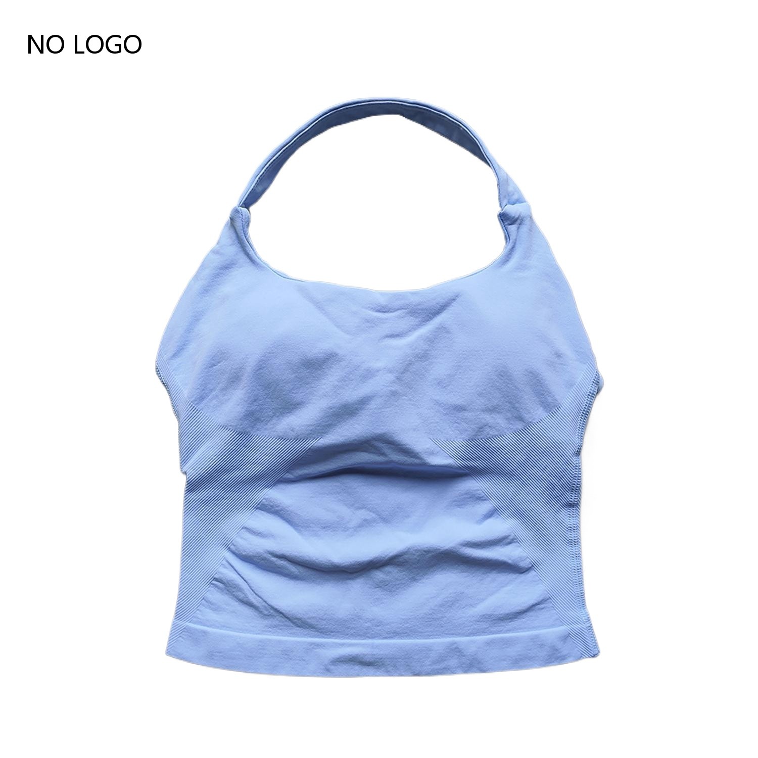 Gymväst med halterneck, rygglösa linnen, push up-material, sport-bh:ar, löparväst, träningstoppar, aktivkläder, yogakläder: S / Blå