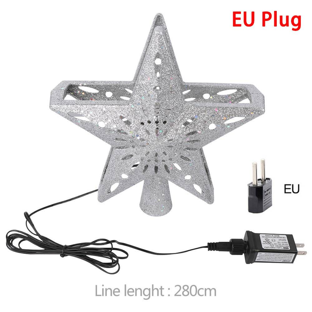 Ourwarm christmas tre topper glitter tent stjerne tre topper med justerbar roterende magisk projektor juledekorasjon: B eu-plugg
